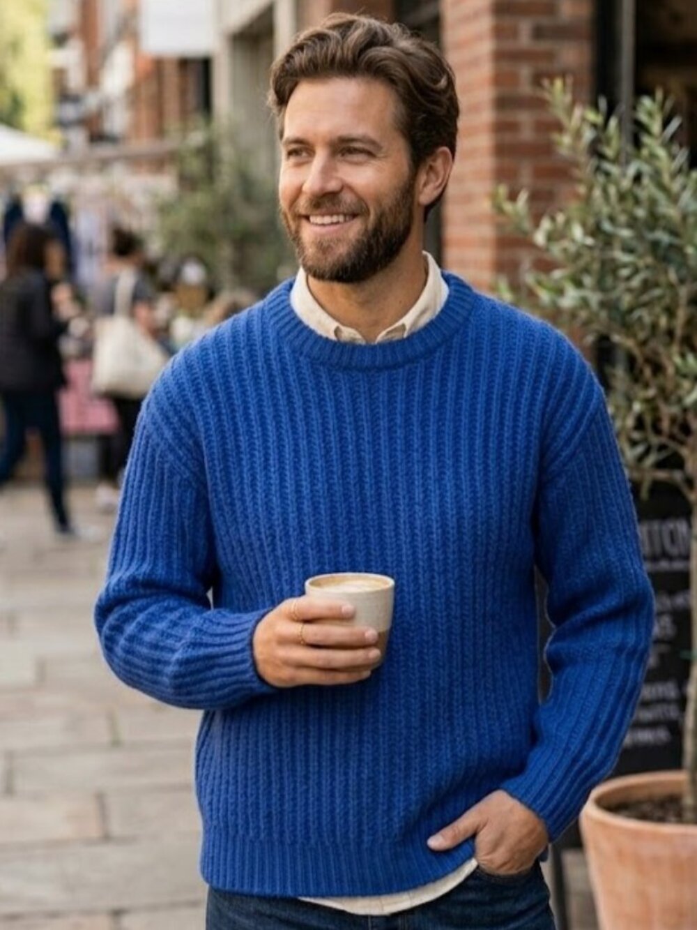 Men's Chunky Knit Crewneck Sweater - Royal Blue